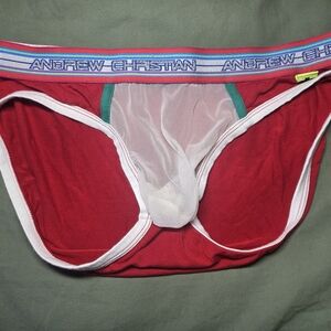 Andrew Christian Red Brief with White Mesh and Green Trim